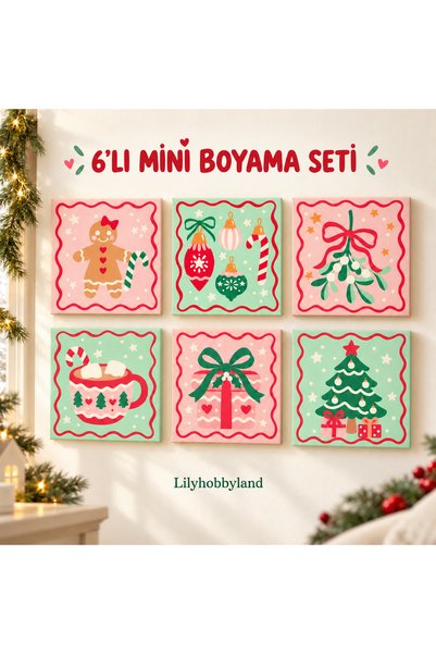 LİLYHOBBYLAND Sayılarla Boyama Seti 6’lı Mini Kanvas 20×20 cm – Yılbaşı Neşesi