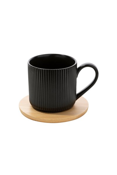 FLORINA Cana și farfurioară Alisa din bambus, porțelan negru, 260 ml