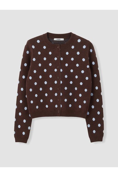 LC Waikiki Peak New Season Brown Polka Dot Women's Knit Cardigan