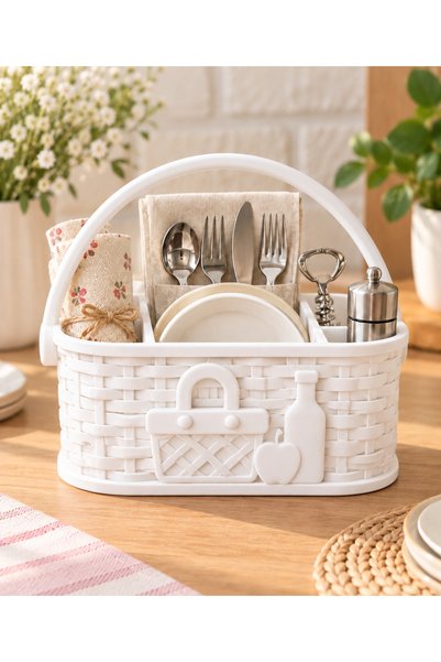 Generic Brand Multi-Compartment Picnic Basket Organizer |   Cutlery, Napkin, ...