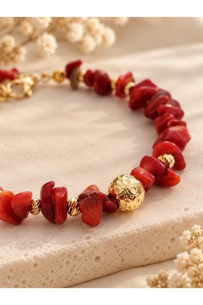 Zet Design Red Bracelet with Coral Stones