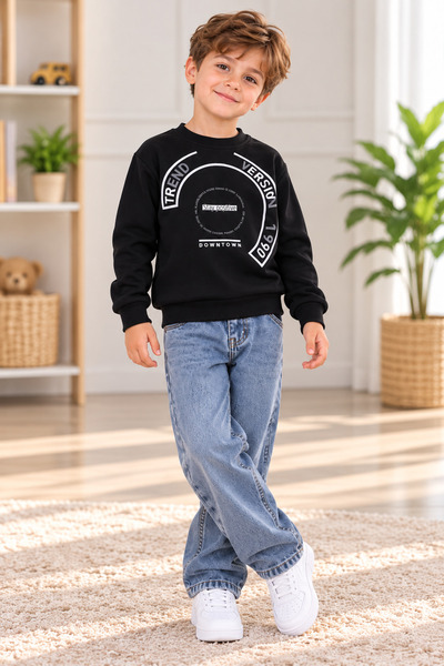 SERPİL Boys' Orange Printed Sweatshirt—Casual Sportswear