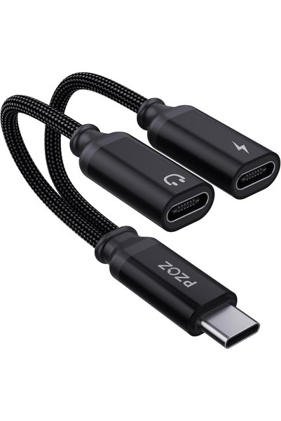 Pzoz محول سماعات رأس USB-C، مقسم شحن صوتي بقوة 100 واط لأجهزة iPhone