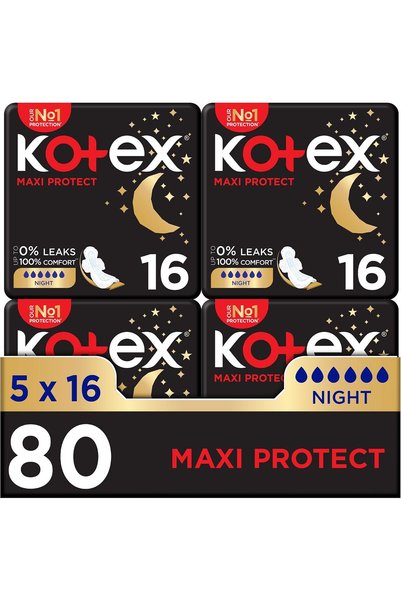 Kotex Maxi Night Time Pads with Carry Tin - Pack of 5 Pieces (5 x 16 Pads)