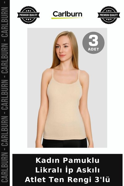Carlburn Women's Cotton Lycra String Tank Top, Nude Color, 3-Piece Set, Our S...