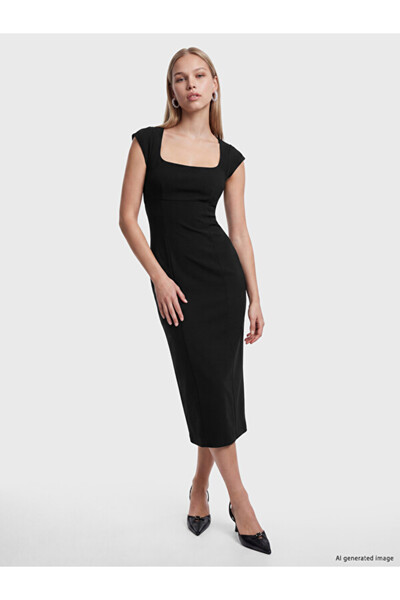 LC Waikiki Rmz Gi̇yi̇m Farkiyla Square Roba Collar Bodycon Dress
