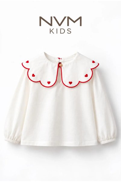 nvmkids Pamuklu Nakışlı Beyaz Yaka Detaylı Bluz