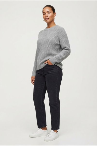 Neden Tekstil Women's Slim Fit Long Sleeve Grey Knit Sweater
