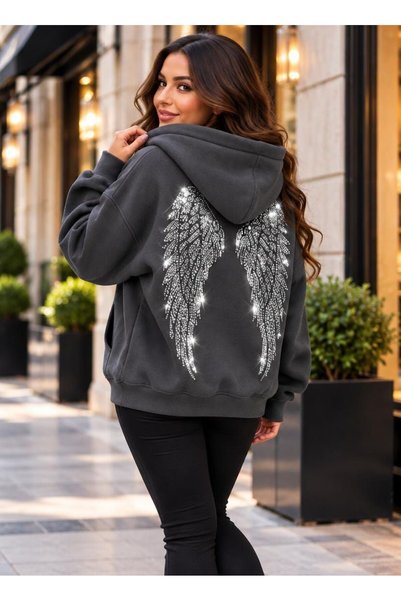 Ryam Fashion New Season Women's Trend Wing Stone Printed 3-Thread Brushed Hoo...