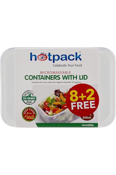 Hotpack حاوية قابلة للاستخدام في الميكروويف مع غطاء، مستطيلة الشكل، سعة 500 م...
