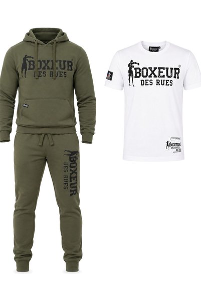 Boxeur Des Rues Set de iarnă: Hanorac verde măsliniu/negru + Pantaloni de tre...