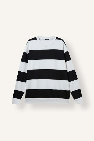DeFacto Boxy Fit Crew Neck Striped Woven Label Sweatshirt A9066Ax24Au