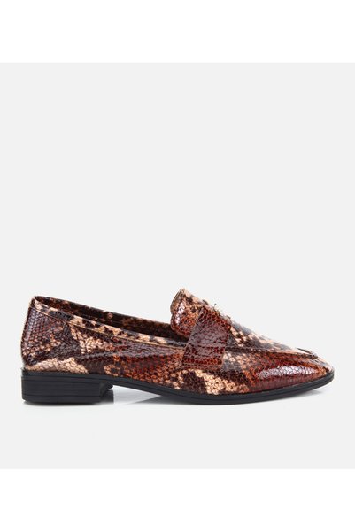 Hotiç Kadın Deri Kahverengi Yılan Baskılı Klasik Loafer