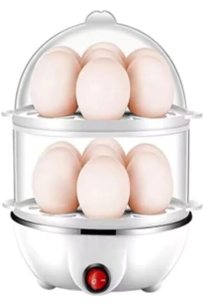 Generic جهاز طهي البيض بالبخار، 350 واط، سعة 14 بيضة، أبيض اللون، طباخ كهربائ...