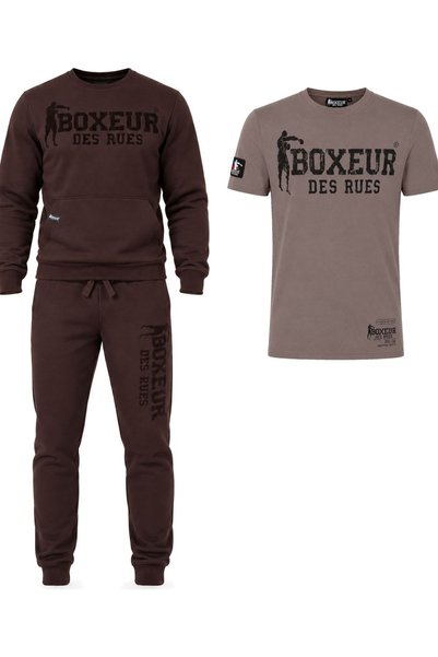 Boxeur Des Rues Set de iarnă: Hanorac maro închis + Pantaloni maro închis + T...