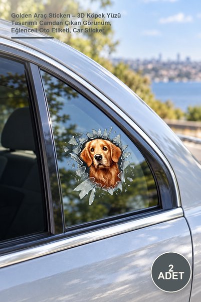 Yenilig 2 pieces of golden car stickers – 3d dog face design with a glass-lik...