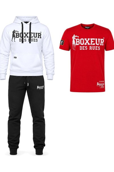 Boxeur Des Rues Set de iarnă: Hanorac alb/negru + Pantaloni de trening negri ...