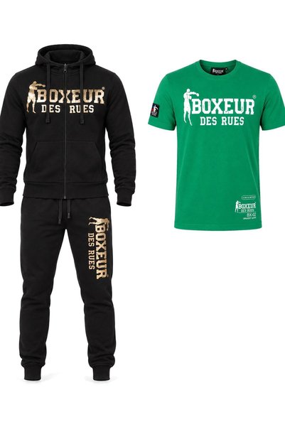 Boxeur Des Rues Set de iarnă: Hanorac cu fermoar negru/auriu + Pantaloni negr...