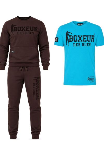 Boxeur Des Rues Set de iarnă: Hanorac maro închis + Pantaloni maro închis + T...