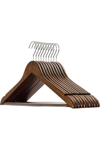 Generic Wooden Hangers with Non-Slip Grip, Set of 12 - Brown Finish, Durable ...