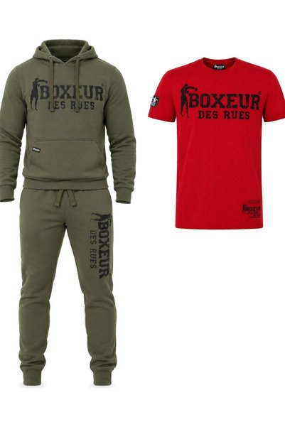 Boxeur Des Rues Set de iarnă: Hanorac verde măsliniu/negru + Pantaloni de tre...