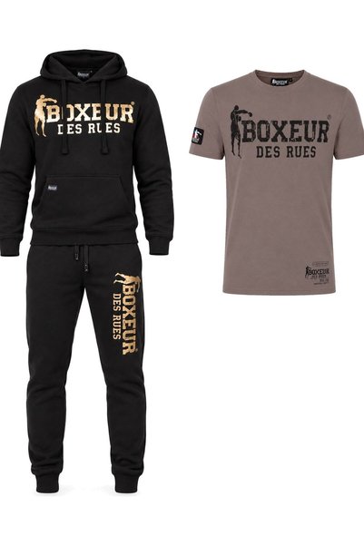 Boxeur Des Rues Set de iarnă: Hanorac negru/auriu + Pantaloni negri/aurii + T...