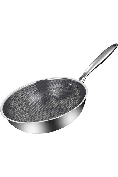Generic Stainless Steel Wok, round bottom non-stick honeycomb wok with anti-s...