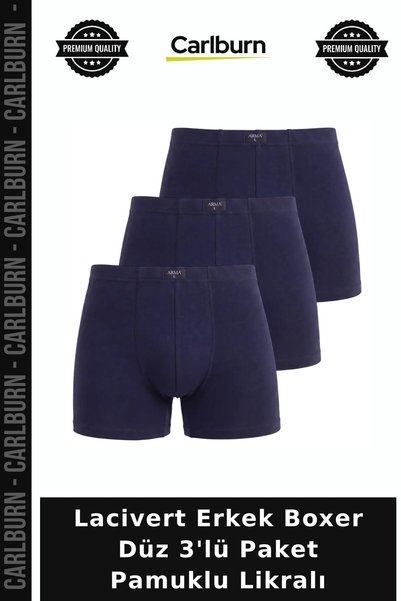 Carlburn Navy Blue Men's Boxer Briefs, Pack of 3, Cotton with Lycra, Gift Ide...