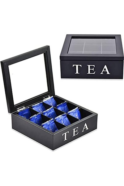 Generic Wood Tea Box with Lid, Tea Bag Storage, 9 Compartments Wooden Tea Box...
