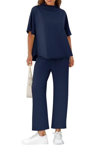 Generic Women's Lounge Set 3/4 Batwing Sleeve Capelet Crew Neck Pullover Top ...
