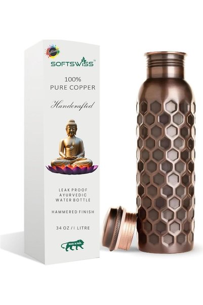 Generic Pure Copper Water Bottle for Drinking Water, Antique Black, Hammered ...