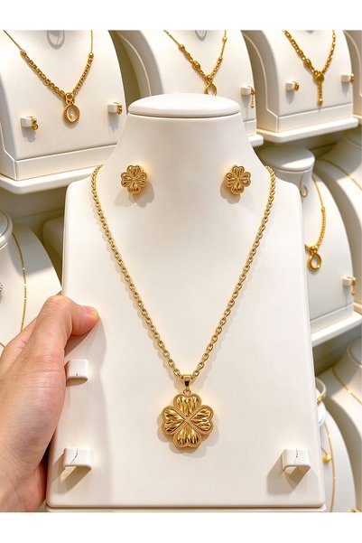 SAMGE Women's 24K Gold Plated Lucky Four-Leaf Clover Jewelry Set, Necklace & ...