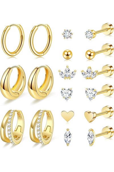 Generic 18 Pcs Hypoallergenic Flat Back Earrings for Women & Men - Stainless ...
