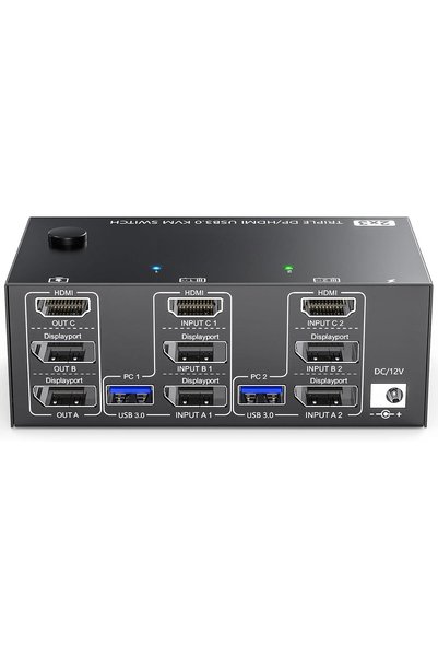 Generic محول KVM لثلاث شاشات واثنين من أجهزة الكمبيوتر، يدعم دقة 8K بمعدل 60 ...