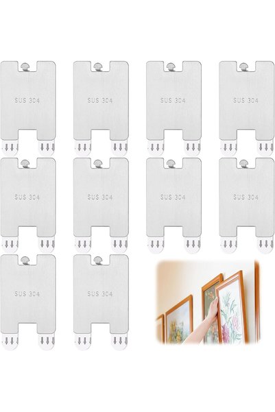 Generic 10 Pack Adhesive Picture Hooks No Nails, Damage-Free Wall Hangers wit...