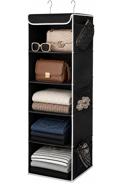 Generic plastific 5 Tier Hanging Wardrobe Storage Shelf Organiser Breathable ...