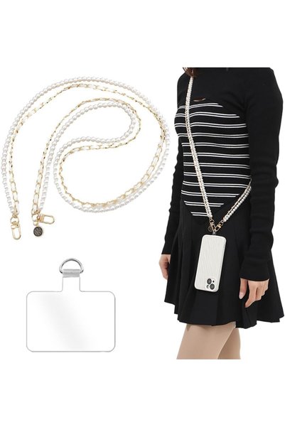 Generic Pearl Bead Phone Crossbody Lanyard - Universal Leather Metal Shoulder...
