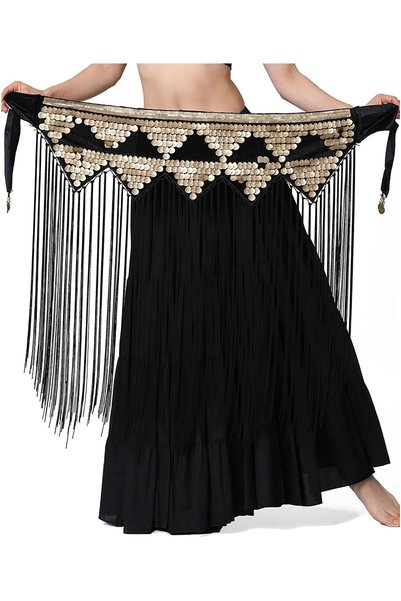 Generic Belly Dance Tassel Hip Scarf Long, Dancing Costumes Sequin Coin Hip B...