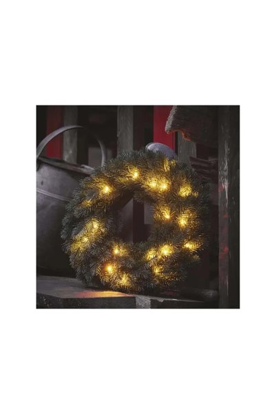 EMOŞ EMOS Christmas wreath Fir with 20 warm white LEDs, 40 cm, 2xAA, IP20
