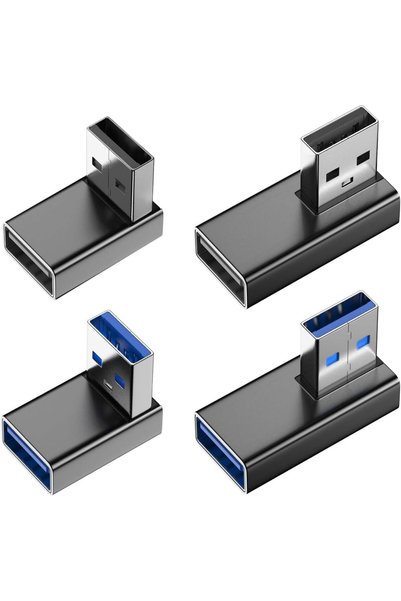 OSHIMA 4 Pack 90 Degree USB Adapter, Right Angle Extension Adapter, Male to F...