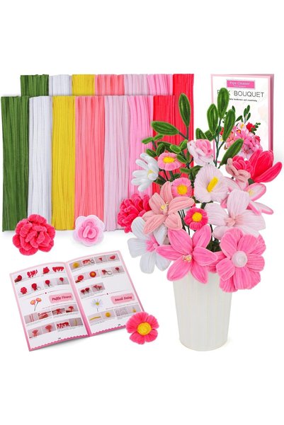 Generic 550 Pcs Pipe Cleaner Flower Craft Kit, 7 Colors Chenille Stems for DI...