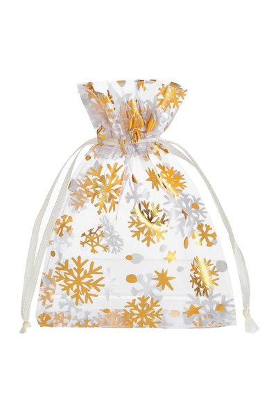 DD SHOP Săculeț cadou transparent din organza, cu fulgi din folie aurie, 10x1...