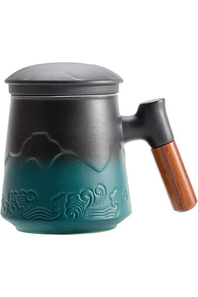 Generic ZENS Tea Cup with Tea Strainer and Lid, 15.2 OZ Large Gradient Green ...