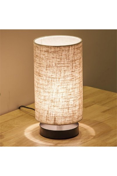 Generic Table Lamp, Bedside Nightstand Lamps, Beige Retro Linen Lamp Cover, F...
