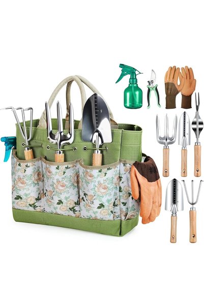 Andgogo 9-Piece Gardening Tool Set - Heavy Duty Stainless Steel Garden Suppli...