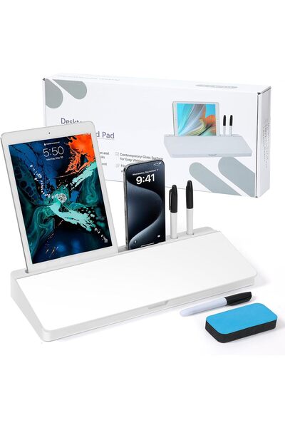 Generic Desk Whiteboard with Storage,Glass Dry Erase Whiteboard Desktop White...
