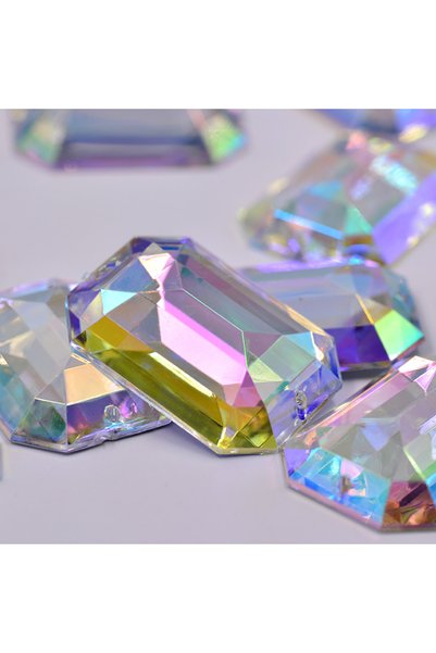 Choice Crystal AB JUNAO 30*40mm 20pcs Sew On Crystal AB Rectangle Rhinestone ...