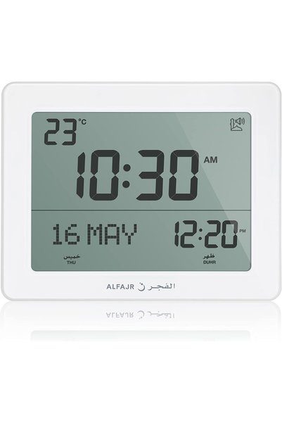 Generic ساعة أذان حائطية مع عرض توقيت الصلاة - CF-19 باللون الأبيض، ساعة صلاة...
