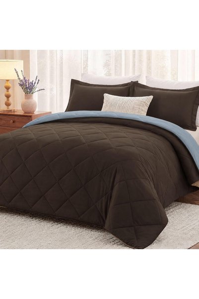 Generic Queen Comforter Set - Brown and Blue Queen Comforter, Soft Bedding Se...