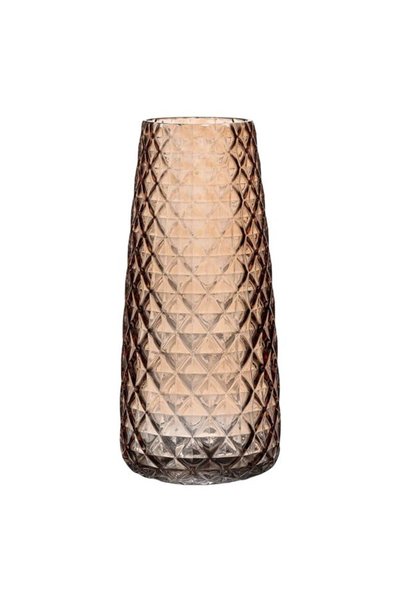 SHOPIENS Vaza flori decoriativa din sticla caramel romburi reliefati diametru...